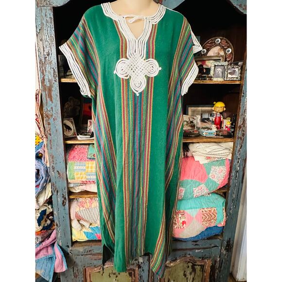 VINTAGE MOROCCAN STRIPED KAFTAN CAFTAN DRESS BOHO HIPPIE - Picture 1 of 5